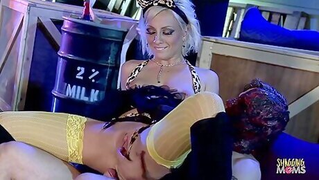 Villains Capture The Blonde And Brunette Milf Superheroes With Big Tits To Have Group Sex With Them