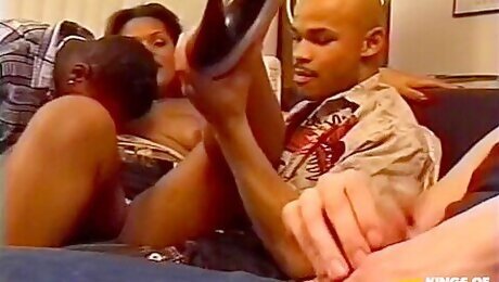 Black Shemale Gets Her Ass Screwed By Black And White Guys In Hot Gangbang