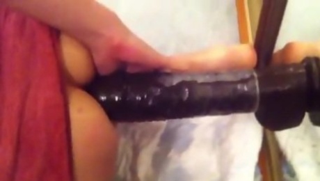 Anal riding my big black dildo