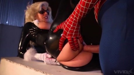 Black Widow Sucks Spideman's dick and spreads her legs in Missionary