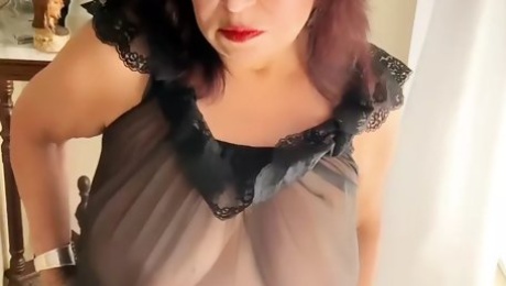 Dancing in my black transparent nightie. Mature Latina woman with hairy pussy