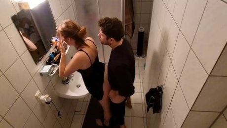 Stepsister Fucked In The Bathroom And Almost Got Caught By Stepmother