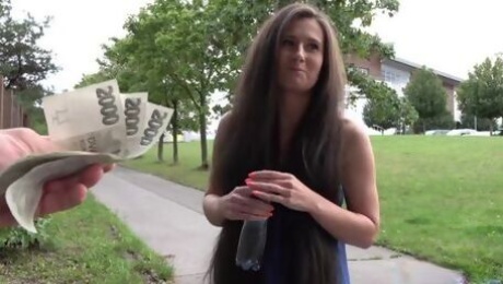 Crazy outdoor sex for money with a spectacular brunette Lara Fox